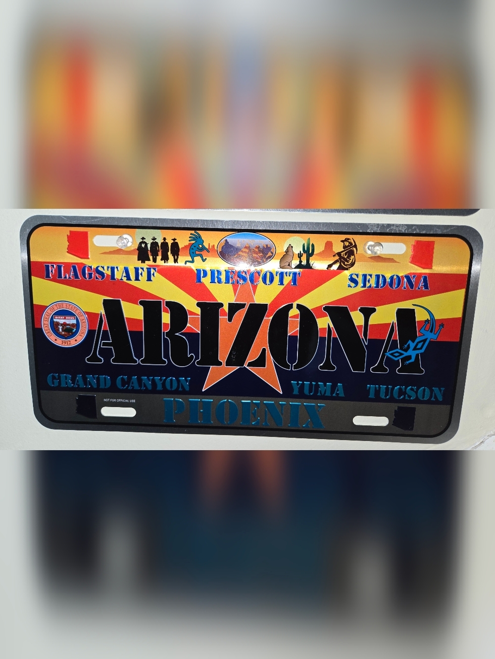 Arizona Prescott Metal Sign - Bold Orange & Blue Desert Design